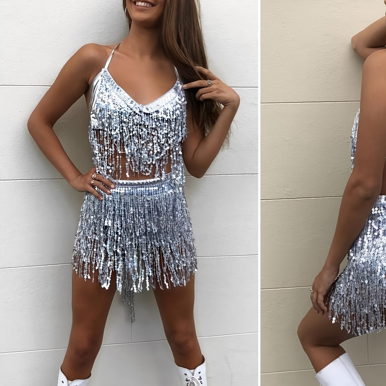 Golden Sequin Fringe Mini Skirt with Adjustable Waistband - Sexy Glamorous Party Dress for Nightclub, Disco, and Festive Occasions - 100% Polyester, Loose Fit, Hand Wash Only